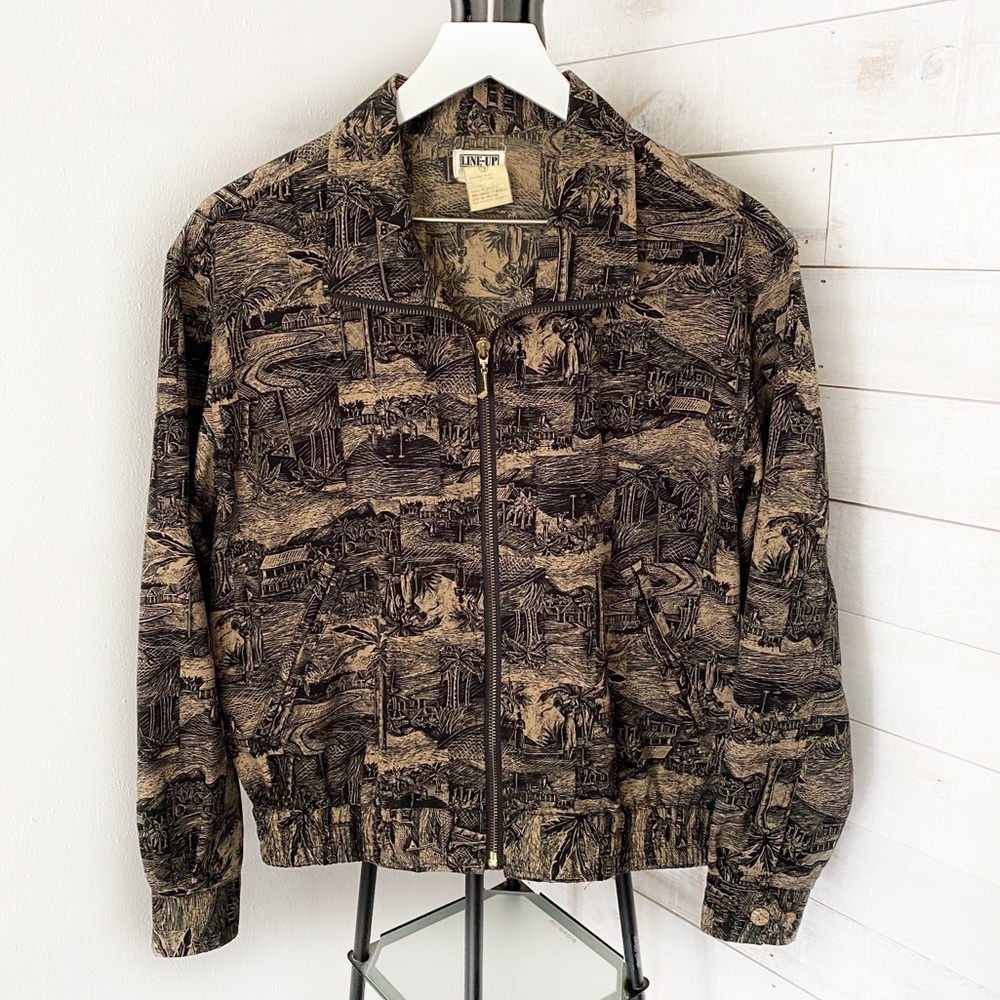 Line Up For Sport Women's Tropical Island Palm Print Full Zip Jacket Size Small